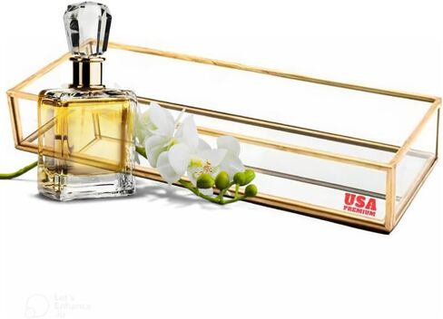 (صينية مرآة ذهبية صغيرة) - صينية زجاجية مزخرفة من الكروم النحاسي العتيق موزد لايف (صينية مرآة ذهبية مقاس S) in Kuwait