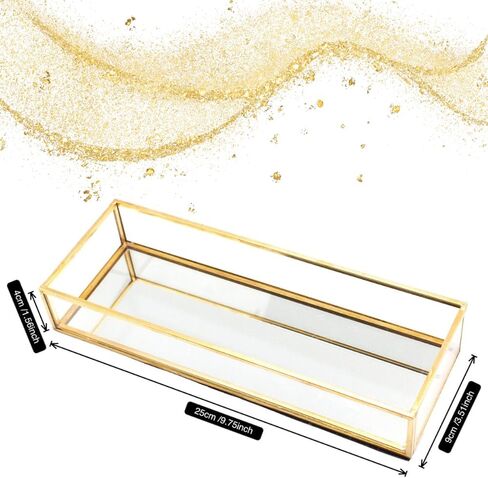 (صينية مرآة ذهبية صغيرة) - صينية زجاجية مزخرفة من الكروم النحاسي العتيق موزد لايف (صينية مرآة ذهبية مقاس S) in Kuwait