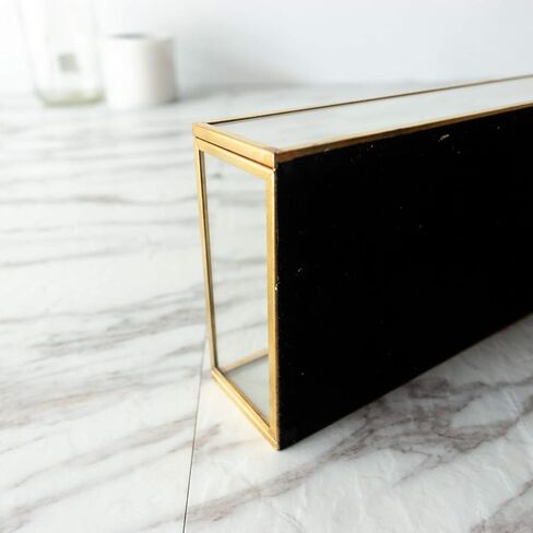 (صينية مرآة ذهبية صغيرة) - صينية زجاجية مزخرفة من الكروم النحاسي العتيق موزد لايف (صينية مرآة ذهبية مقاس S) in Kuwait