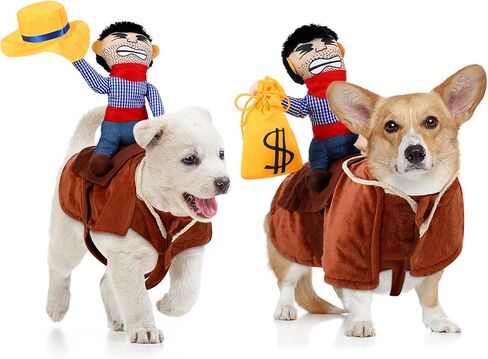 2 Pieces Cowboy Rider Dog Costume Knight Style Doll Hat and Money Bag Funny Saddle Pet Costume for Halloween Day Pet Carrying Costume Role Play Dog Halloween Party Cosplay Apparel (S) in Saudi Arabia