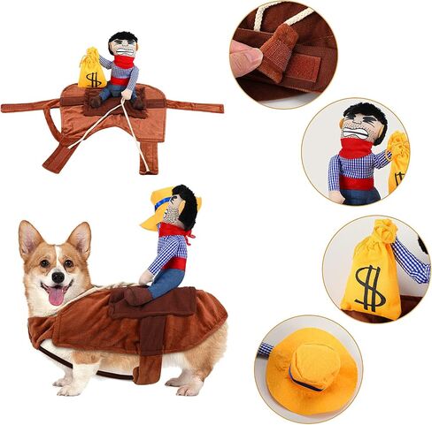 2 Pieces Cowboy Rider Dog Costume Knight Style Doll Hat and Money Bag Funny Saddle Pet Costume for Halloween Day Pet Carrying Costume Role Play Dog Halloween Party Cosplay Apparel (S) in Saudi Arabia
