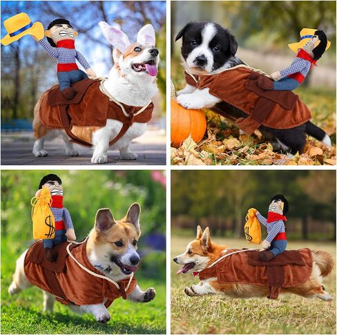 2 Pieces Cowboy Rider Dog Costume Knight Style Doll Hat and Money Bag Funny Saddle Pet Costume for Halloween Day Pet Carrying Costume Role Play Dog Halloween Party Cosplay Apparel (S) in Saudi Arabia