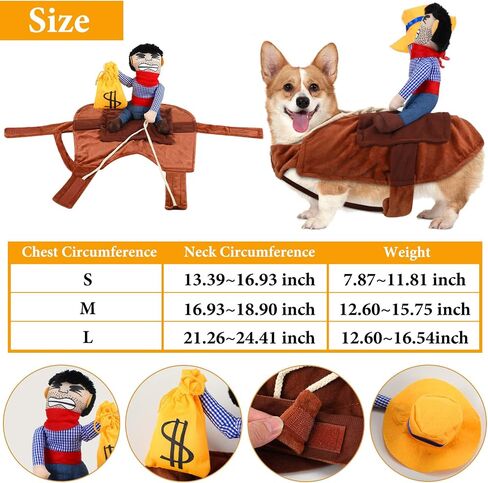 2 Pieces Cowboy Rider Dog Costume Knight Style Doll Hat and Money Bag Funny Saddle Pet Costume for Halloween Day Pet Carrying Costume Role Play Dog Halloween Party Cosplay Apparel (S) in Saudi Arabia
