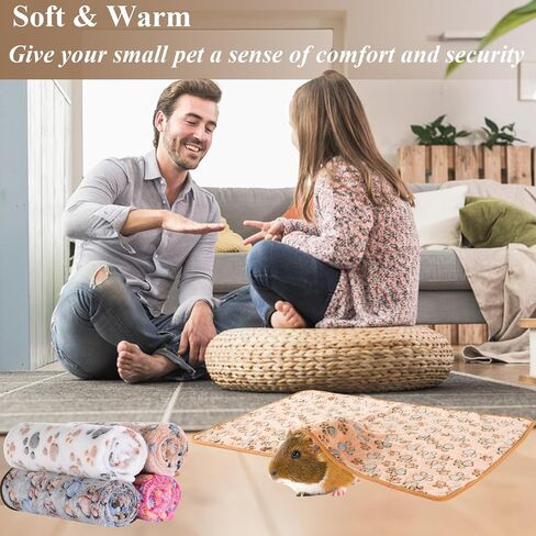 Grddaef 30X20 Inch Guinea Pig Fleece Blanket, 4Pcs Small Animal Washable & Plush Flannel Sleeping Mats Pad Rabbit Bedding Cage Liners for Hamster Guinea Pig Bunny Chinchilla Hedgehog Ferret in Saudi Arabia