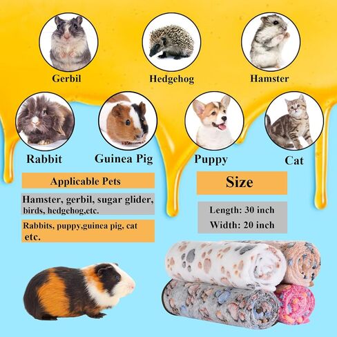 Grddaef 30X20 Inch Guinea Pig Fleece Blanket, 4Pcs Small Animal Washable & Plush Flannel Sleeping Mats Pad Rabbit Bedding Cage Liners for Hamster Guinea Pig Bunny Chinchilla Hedgehog Ferret in Saudi Arabia