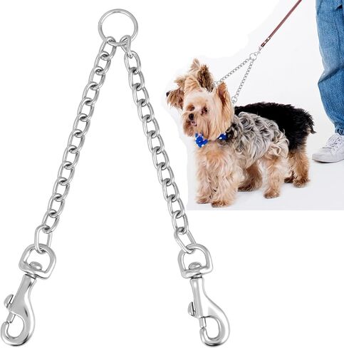 Metal Double Dog Lead,Double Leashes for 2 Dogs Double Dog Metal Chain Heavy Duty 2 Way Dog Lead No-Tangle Two Way Leashs for Pet Walking Training (2.5mm x 40cm) in Kuwait