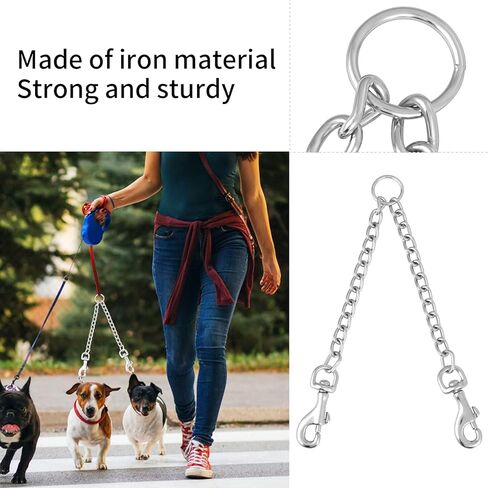Metal Double Dog Lead,Double Leashes for 2 Dogs Double Dog Metal Chain Heavy Duty 2 Way Dog Lead No-Tangle Two Way Leashs for Pet Walking Training (2.5mm x 40cm) in Kuwait