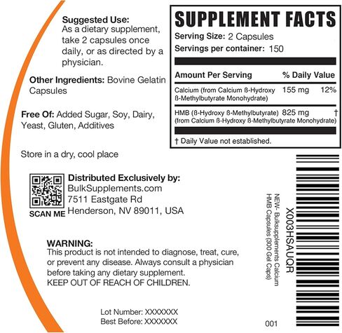 BULKSUPPLEMENTS.COM HMB Capsules - as Calcium HMB, Beta-Hydroxy Beta-Methylbutyrate, HMB Supplement, Gluten Free - 1000mg HMB, 2 Capsules per Serving, 300 Capsules (Pack of 1) in Saudi Arabia