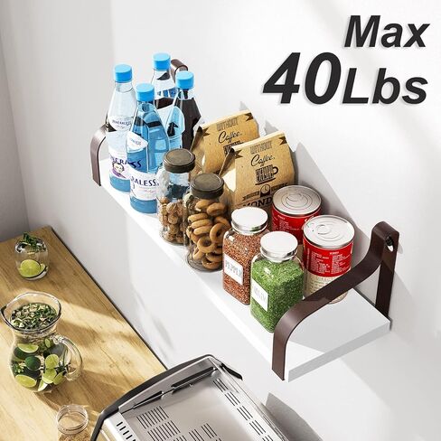 Love-KANKEI Floating Shelves Wall Mounted Set of 3, Rustic Wood Wall Storage Shelves for Bedroom, Living Room, Bathroom, Kitchen, Office and More White/Brown Bracket in Kuwait