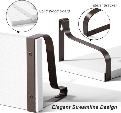 Love-KANKEI Floating Shelves Wall Mounted Set of 3, Rustic Wood Wall Storage Shelves for Bedroom, Living Room, Bathroom, Kitchen, Office and More White/Brown Bracket in Kuwait