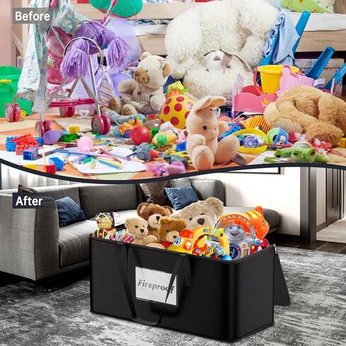Foldable Large Storage Toy Box Chest for Boys Girls,Fireproof Toy Storage Organizer with Lid,Sturdy Storage totes for Stuffed and Motorized Toys-Closet, Nursery, Playroom,28.7"x14.2"x13.9",Black in Kuwait