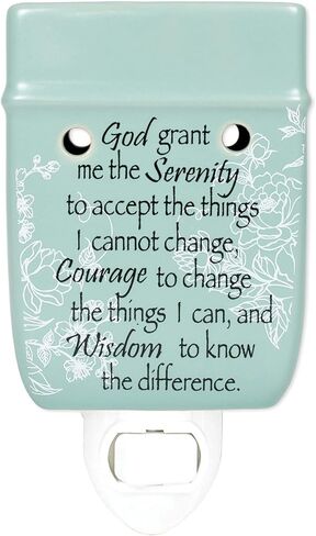Serenity Prayer Teal White Floral Design Stoneware Electric Plug-in Outlet Wax and Oil Warmer in Saudi Arabia