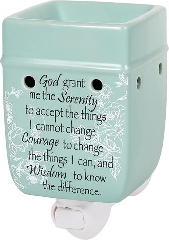 Serenity Prayer Teal White Floral Design Stoneware Electric Plug-in Outlet Wax and Oil Warmer in Saudi Arabia