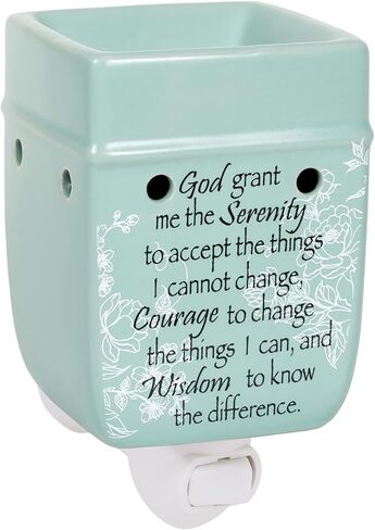 Serenity Prayer Teal White Floral Design Stoneware Electric Plug-in Outlet Wax and Oil Warmer in Saudi Arabia