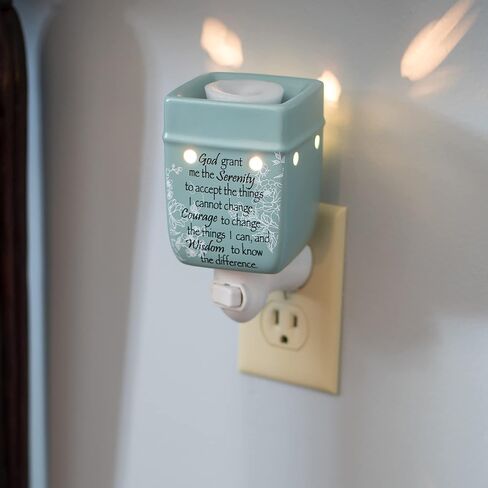 Serenity Prayer Teal White Floral Design Stoneware Electric Plug-in Outlet Wax and Oil Warmer in Saudi Arabia