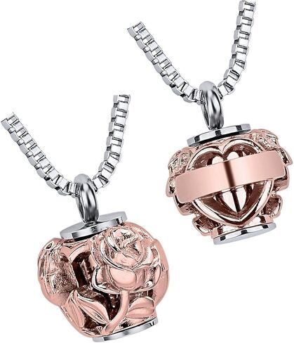 Urn Necklace for Ashes, Cremation Jewelry Urn Necklace for Ashes with Hollow Heart Rose Memorial Pendant Necklace Keepsake Memory Jewelry for Human for Women Men in Kuwait