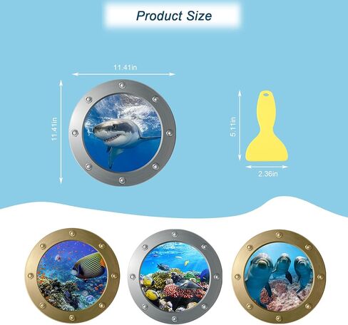 4 قطع ملصقات حائط عالم المحيط مع ملعقة بلاستيكية، FODIENS 3D Porthole School of Fish Wall Decor، قابلة للإزالة شارات فنية سيلايف للأطفال غرف نوم الأطفال غرف المعيشة الديكور in Kuwait