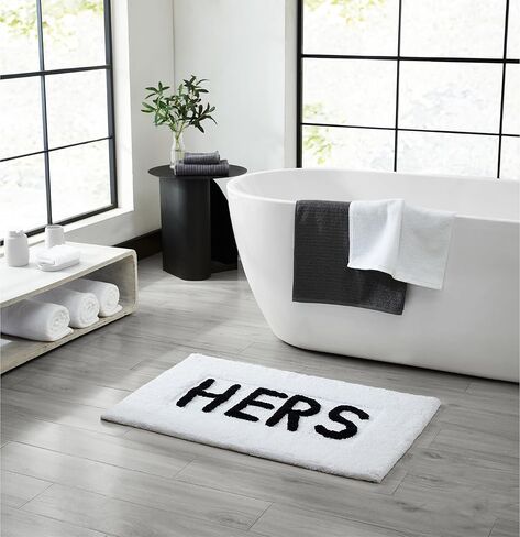 Creative Home Ideas Cotton 2-Piece Bath Rug Set - Soft Cotton Bath Mat - Bathroom Decor - Water Absorbent and Machine Washable - Measures 20"x32" - "His & Hers" - Lakeside Grey in Kuwait