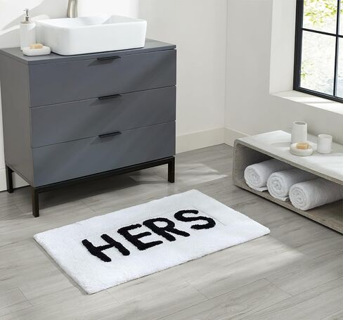 Creative Home Ideas Cotton 2-Piece Bath Rug Set - Soft Cotton Bath Mat - Bathroom Decor - Water Absorbent and Machine Washable - Measures 20"x32" - "His & Hers" - Lakeside Grey in Kuwait