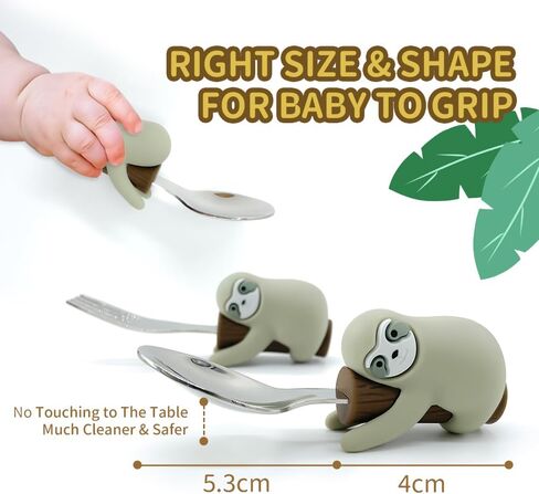 مجموعة أدوات ملعقة وشوكة للأطفال الصغار من YBW مع حقيبة، مقبض سهل الإمساك بحيوان الكسلان اللطيف، حزمة أثناء التنقل للتغذية الذاتية للأطفال الصغار للاستخدام المنزلي أثناء السفر، حيوان الكسلان in Kuwait