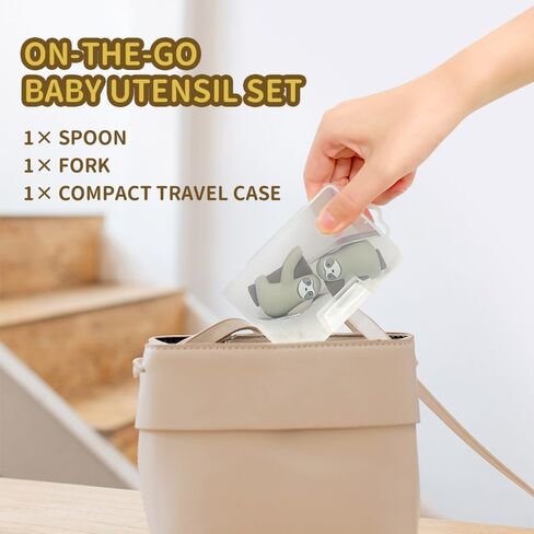 مجموعة أدوات ملعقة وشوكة للأطفال الصغار من YBW مع حقيبة، مقبض سهل الإمساك بحيوان الكسلان اللطيف، حزمة أثناء التنقل للتغذية الذاتية للأطفال الصغار للاستخدام المنزلي أثناء السفر، حيوان الكسلان in Kuwait