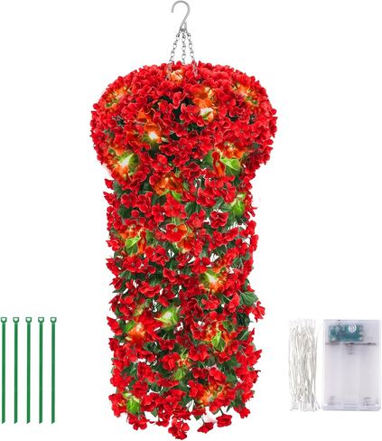3 قطع من نباتات الكرمة الصناعية المعلقة مع أضواء وشماعة نباتات مكرامية، بوثوس معلقة وهمية مع وعاء داخلي وخارجي، نباتات خضراء معلقة مع سلة لديكور جدار الفناء والمكتب المنزلي in Kuwait