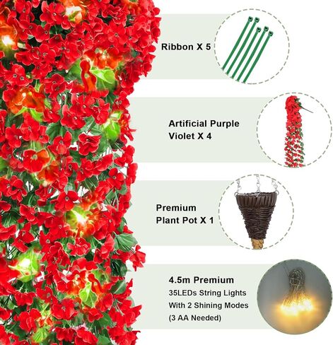 3 قطع من نباتات الكرمة الصناعية المعلقة مع أضواء وشماعة نباتات مكرامية، بوثوس معلقة وهمية مع وعاء داخلي وخارجي، نباتات خضراء معلقة مع سلة لديكور جدار الفناء والمكتب المنزلي in Kuwait