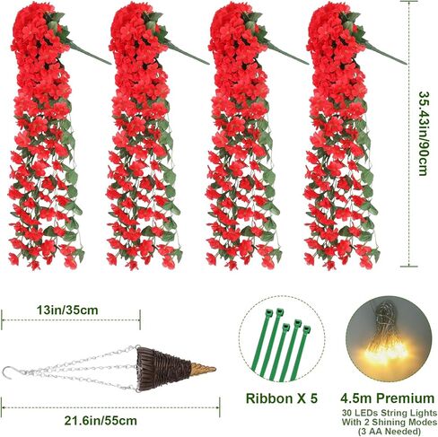 3 قطع من نباتات الكرمة الصناعية المعلقة مع أضواء وشماعة نباتات مكرامية، بوثوس معلقة وهمية مع وعاء داخلي وخارجي، نباتات خضراء معلقة مع سلة لديكور جدار الفناء والمكتب المنزلي in Kuwait