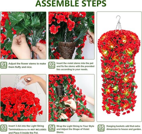 3 قطع من نباتات الكرمة الصناعية المعلقة مع أضواء وشماعة نباتات مكرامية، بوثوس معلقة وهمية مع وعاء داخلي وخارجي، نباتات خضراء معلقة مع سلة لديكور جدار الفناء والمكتب المنزلي in Kuwait