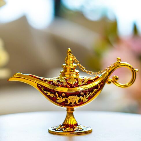 H&D مصباح علاء الدين باللون الاحمر مرسومة باليد، صندوق مجوهرات مزخرف بمفصلات هدية فريدة لديكور المنزل in Saudi Arabia