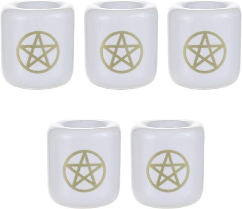 Mega Candles - 5 pcs Ceramic Black Pentacle Chime Ritual Spell Candle Holder - White in Saudi Arabia