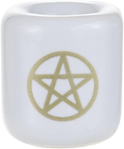 Mega Candles - 5 pcs Ceramic Black Pentacle Chime Ritual Spell Candle Holder - White in Saudi Arabia