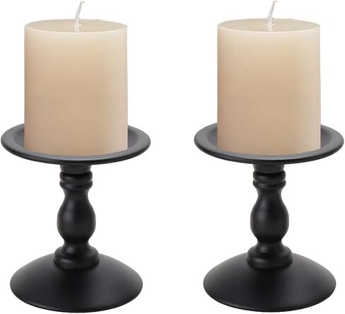 حامل شموع أسود معدني مجموعة من 2، شمعدان عتيق لبيت المزرعة ديكورات المنزل شمعدان لطاولة حفل زفاف المنزل الموقد ديكور in Kuwait