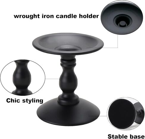 حامل شموع أسود معدني مجموعة من 2، شمعدان عتيق لبيت المزرعة ديكورات المنزل شمعدان لطاولة حفل زفاف المنزل الموقد ديكور in Kuwait
