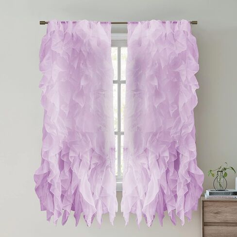 مجموعة Sweet Home مكونة من قطعتين من ستائر شلال مكشكشة رأسية شفافة من الفوال الشلال، 160 سم × 127 سم، عنابي in Kuwait