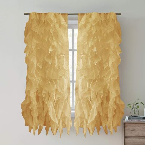 مجموعة Sweet Home مكونة من قطعتين من ستائر شلال مكشكشة رأسية شفافة من الفوال الشلال، 160 سم × 127 سم، عنابي in Kuwait