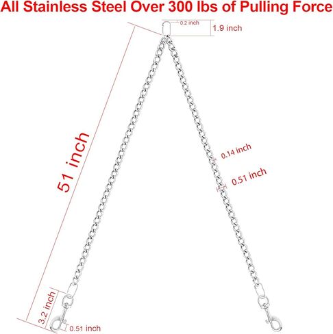 مقود مقود مزدوج ممتد للكلاب الكبيرة والكبيرة جدًا بسعة 300 رطل، مقود مقود معدني ثنائي الاتجاه مقاوم للمضغ، مقود مزدوج غير قابل للكسر مقود كلب أليف ثنائي الاتجاه لكلبين in Kuwait