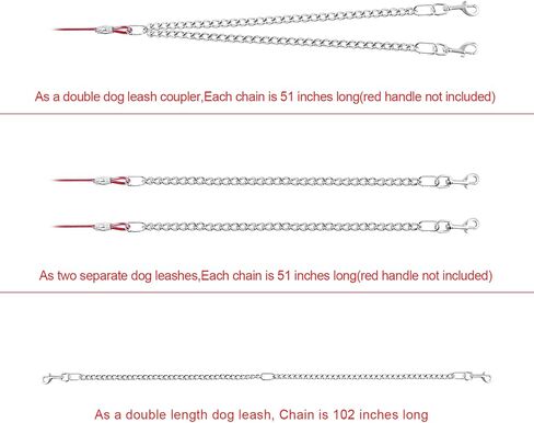 مقود مقود مزدوج ممتد للكلاب الكبيرة والكبيرة جدًا بسعة 300 رطل، مقود مقود معدني ثنائي الاتجاه مقاوم للمضغ، مقود مزدوج غير قابل للكسر مقود كلب أليف ثنائي الاتجاه لكلبين in Kuwait