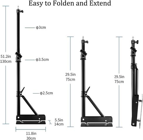 Xibeys Ring Light Wall Mount، الحد الأقصى للطول 51 بوصة / 130 سم ذراع ذراع الرافعة على الحائط مع قاعدة مثلثة للتصوير الفوتوغرافي في استوديو الفيديو فلاش ستروب، ضوء حلقة، عاكس مظلة، صندوق ناعم in Kuwait