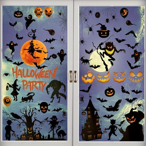 ملصقات نوافذ الهالوين، 73 قطعة من شارات نوافذ الهالوين للنوافذ الزجاجية لديكورات نوافذ الهالوين، الغربان الهيكلية والخفافيش والعناكب وملصقات نافذة القرع الشبح لمستلزمات حفلات الهالوين in Kuwait