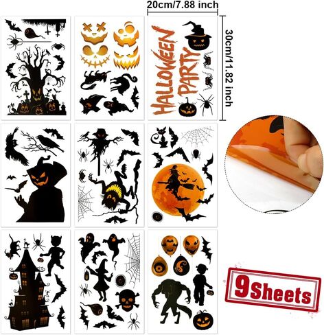 ملصقات نوافذ الهالوين، 73 قطعة من شارات نوافذ الهالوين للنوافذ الزجاجية لديكورات نوافذ الهالوين، الغربان الهيكلية والخفافيش والعناكب وملصقات نافذة القرع الشبح لمستلزمات حفلات الهالوين in Kuwait