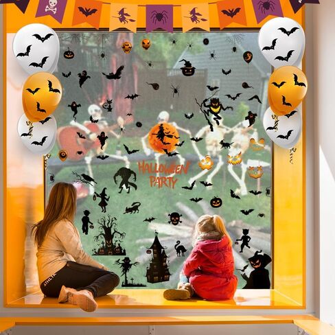 ملصقات نوافذ الهالوين، 73 قطعة من شارات نوافذ الهالوين للنوافذ الزجاجية لديكورات نوافذ الهالوين، الغربان الهيكلية والخفافيش والعناكب وملصقات نافذة القرع الشبح لمستلزمات حفلات الهالوين in Kuwait