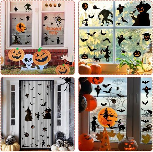 ملصقات نوافذ الهالوين، 73 قطعة من شارات نوافذ الهالوين للنوافذ الزجاجية لديكورات نوافذ الهالوين، الغربان الهيكلية والخفافيش والعناكب وملصقات نافذة القرع الشبح لمستلزمات حفلات الهالوين in Kuwait