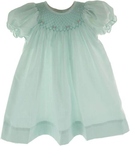 Girls Mint Green Smocked Dress Bonnet Set Bishop Day Gown in Saudi Arabia