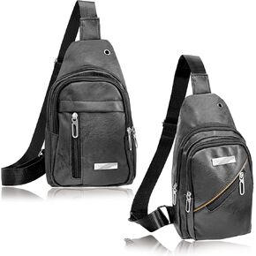 QuneusHot 2 قطعة حقائب بحمالات ل Crossbody حقيبة جلدية صغيرة مكافحة سرقة حقيبة صدر عادية السفر المشي لمسافات طويلة للرجال والنساء