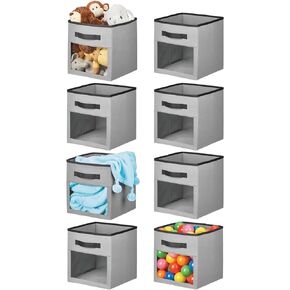 mDesign Fabric Nursery/Playroom Closet Storage Organizer Bin Box with Front Handle/Window for Cube Furniture Shelving Units, Hold Toys, Clothes, Diapers, Bibs, Jane Collection, 8 Pack - Gray/Black in Kuwait