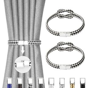NICEEC 2 Pack Magnetic Snap Type Curtain Tiebacks Leather Fashion Style Drape Tie Backs Elegant Rope Knot Decorative Curtain Holdbacks for Home & Office Window Drapery (White)