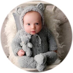 Knitted Footed Romper and Bonnet for Newborn Photography, Newborn Bear Outfit for Photoshoot Overalls Baby Photo Props in Kuwait