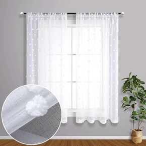 Teal Boho Curtains 45 Inch Length for Bathroom Window Decor Set 2 Panels Rod Pocket Small Half Semi Voile Floral Pom Pom Dot Sheer Short Beach Curtains for Bedroom Girls Room Kids Nursery 52x45 Long in Kuwait