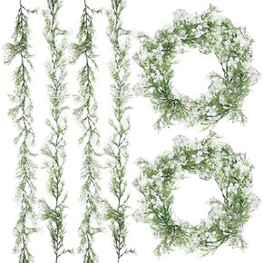 Lyrow 6 Pcs Artificial Baby Breath Flower Vines 5.9ft Faux White Hanging Gypsophila Greenery Garland Vines Fake Bulk Baby Breath Garland for Wedding Party Table Home Backdrop Wall Decor
